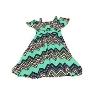 Emerald Gumdrops Girls Off Shoulder Teal Pattern Dress Size 7